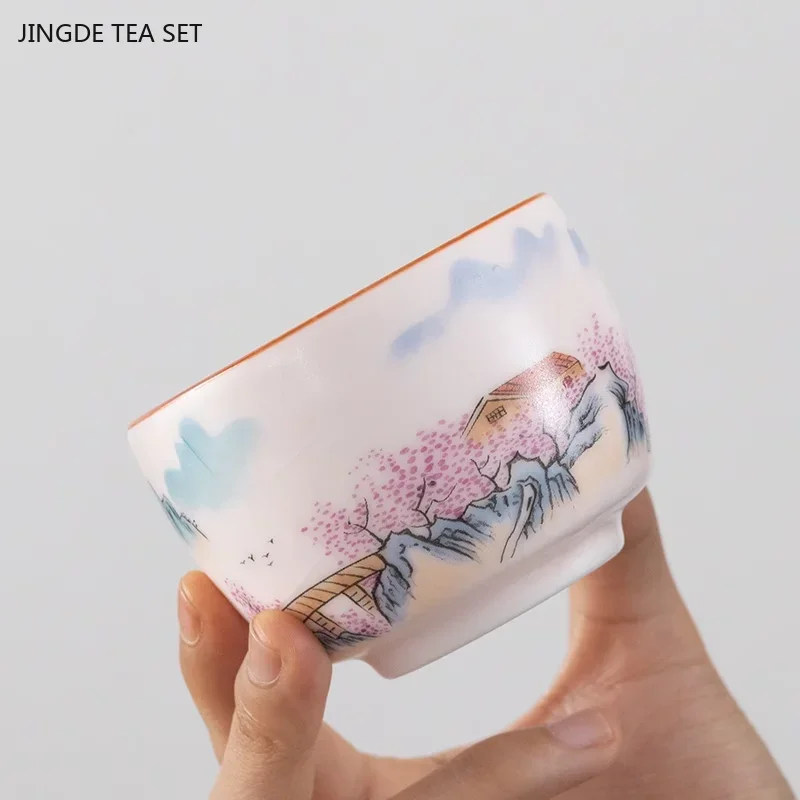 2pcs/80ml Chinese ceramic teacup set Beautiful portable beauty teacup Home Zen Master cup traditional tea accessories