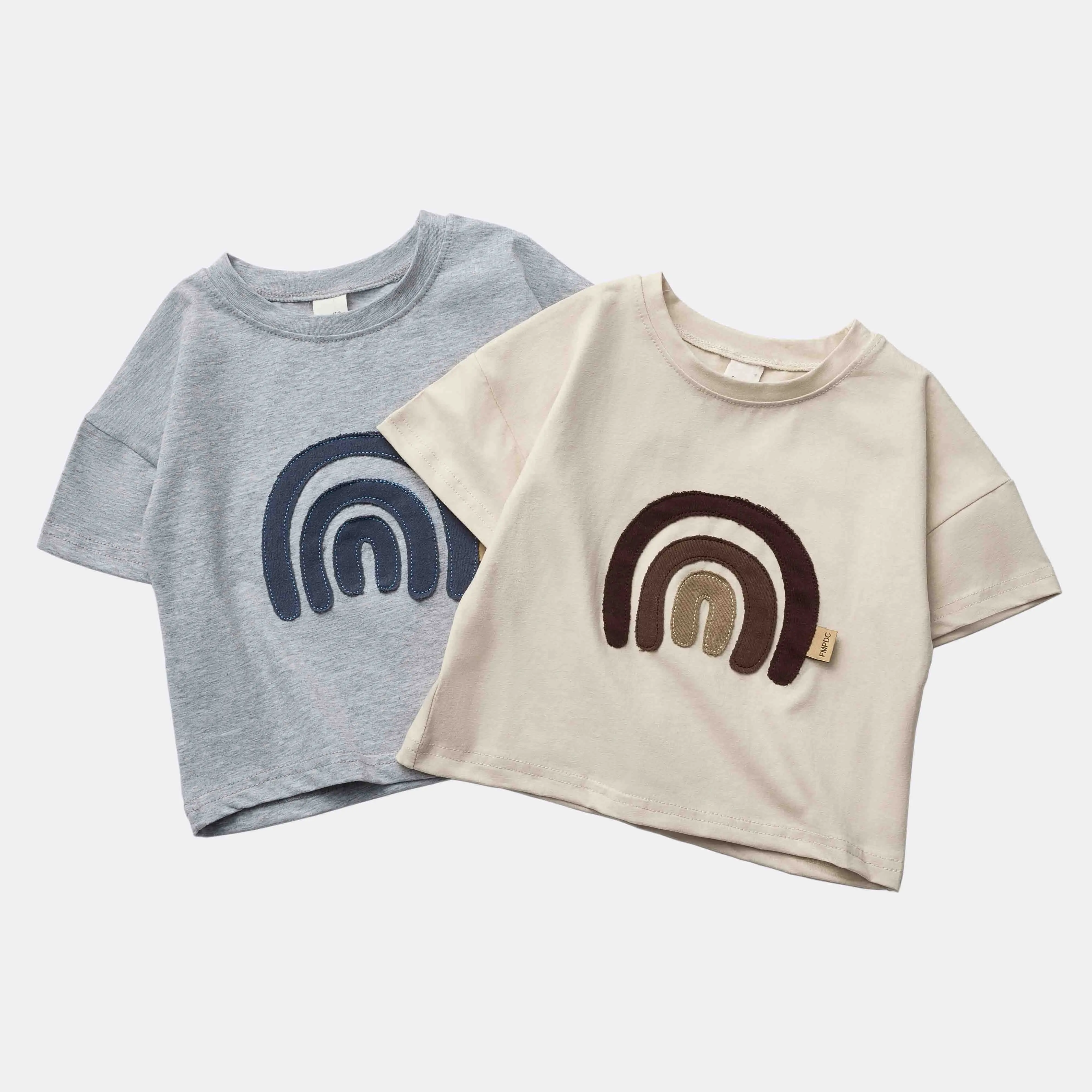 New Baby Summer Boys Girls Rainbow Sticker Round Neck T-shirt Kids 95% Cotton T-shirt Children Clothes casual Baby Short Sleeves