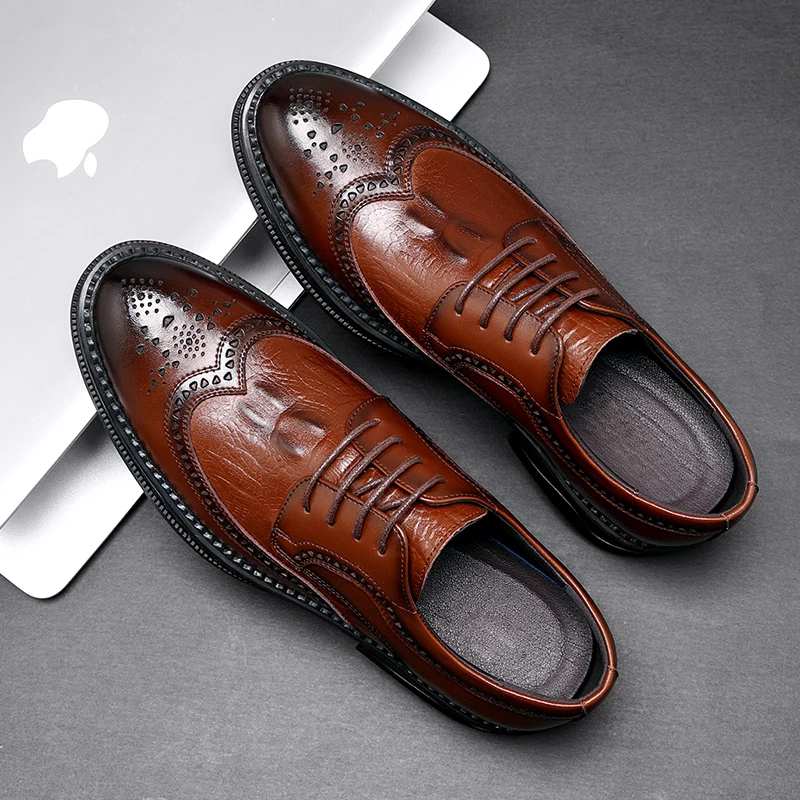 

Мужские туфли оксфорды ручной работы Wingtip Коричневые Кожаные броги Мужская классическая деловая обувь для мужчин Zapatillas Hombre