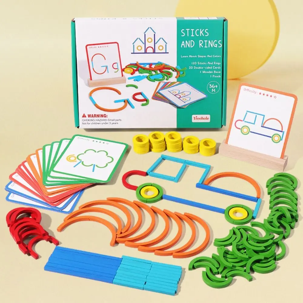 Sticks and Rings Wooden Sticks Puzzle Intelligence Game Montessori Rings Puzzle Montessori Puzzle Educational Colorful