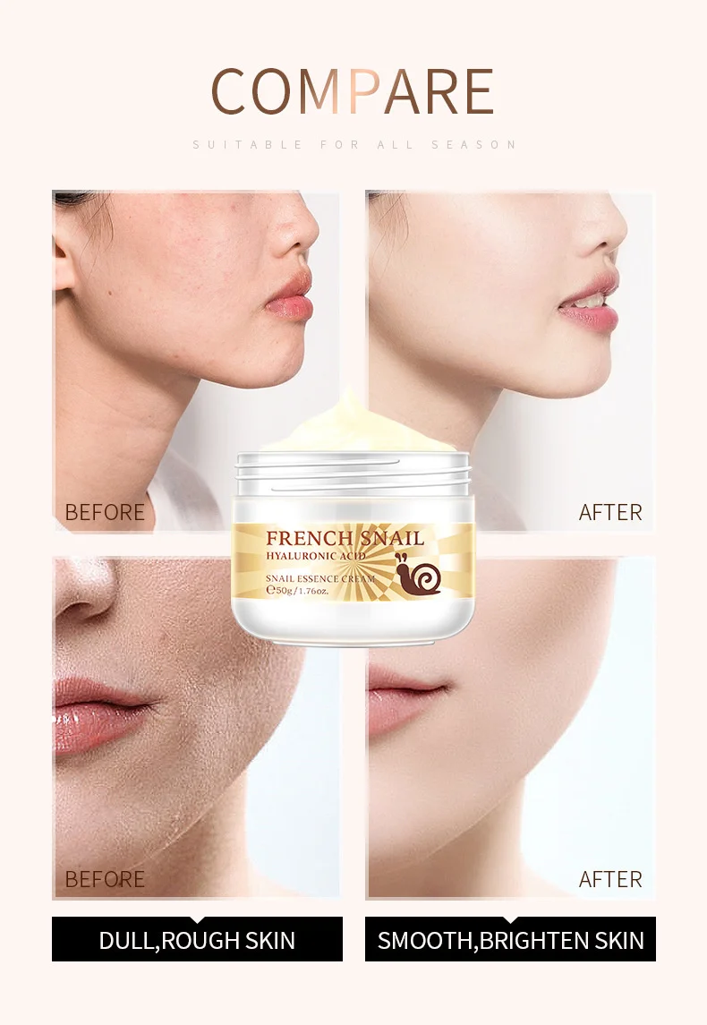 LAIKOU 50ml Snail Face Cream Hyaluronic Acid Moisturizer Anti Cream For