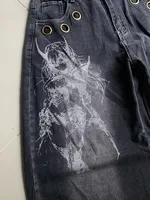 Jean délavé imprimé pour hommes, nouvelle mode américaine, motif surdimensionné, Y2K, gothique Rock, populaire, décontracté, Joker, taille haute, jambes larges 5