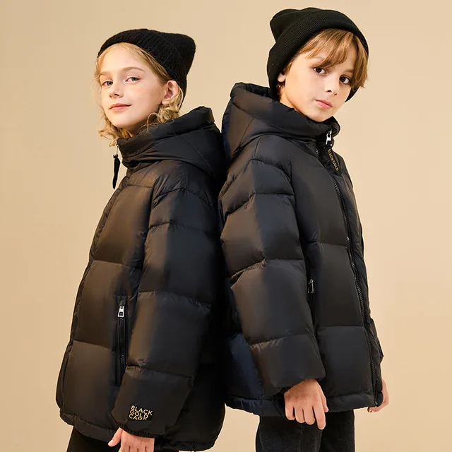 2023 겨울 어린이 다운 재킷-30C 소년 소녀 화이트 덕 다운 코트, 십대 옷, 두꺼운 블랙 골드 빵 겉옷, 신제품