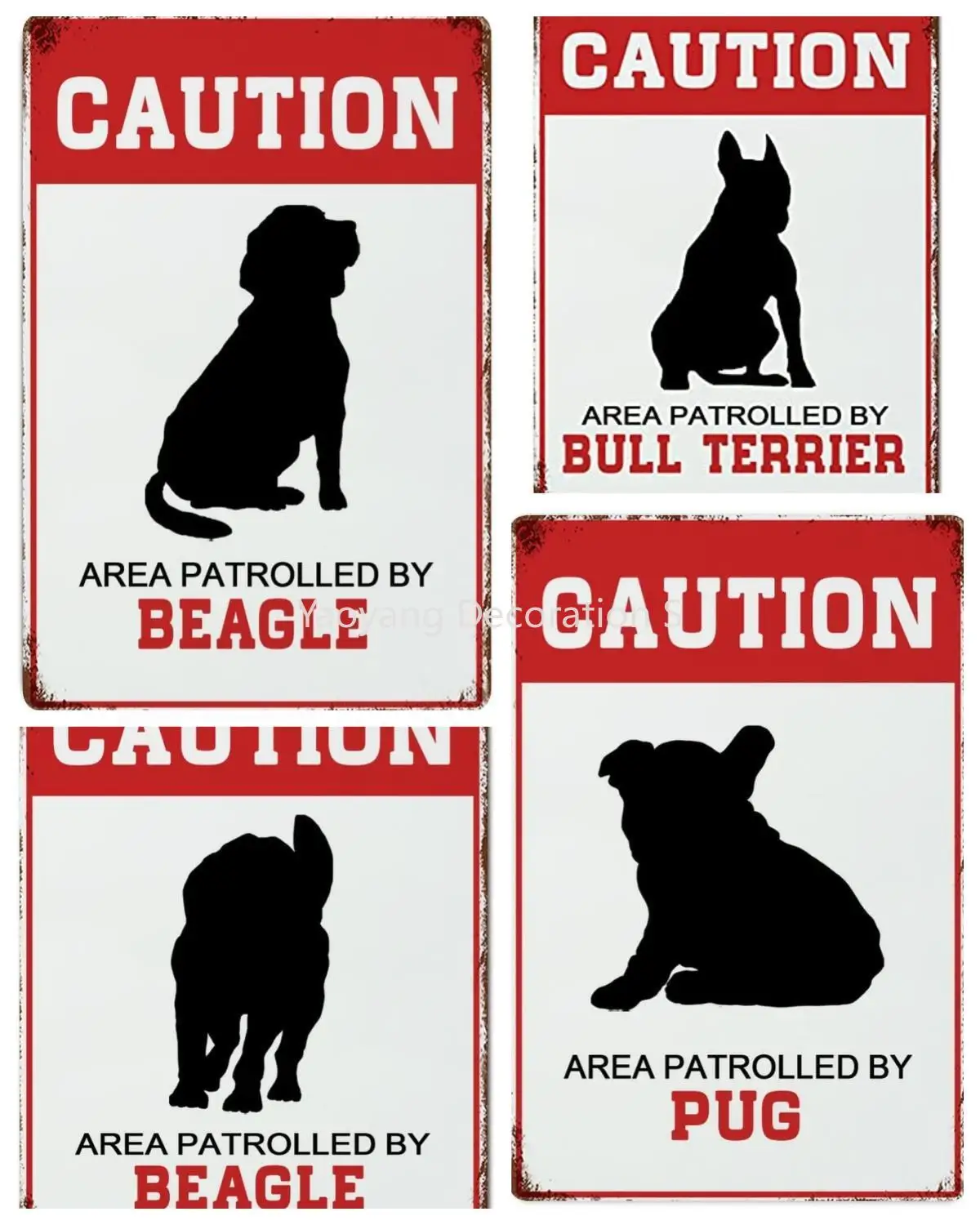 Caution Area Patrolled by Bull Terrier beagle Vintage Metal Tin Sign Wall Decor Dog Lover Metal Plaque Aluminum Sign Art Plaque animals warning vintage tin sign beware of danger metal plate plaque wall decor scenic area outdoor wild beast warning sign