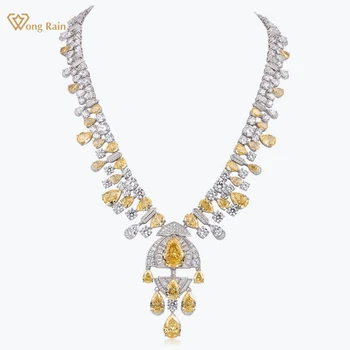 Wong Rain Luxury 100% 925 Sterling Silver Sparkling Citrine High Carbon Diamond Gemstone Pendant Necklace Fine Jewelry Gifts 1