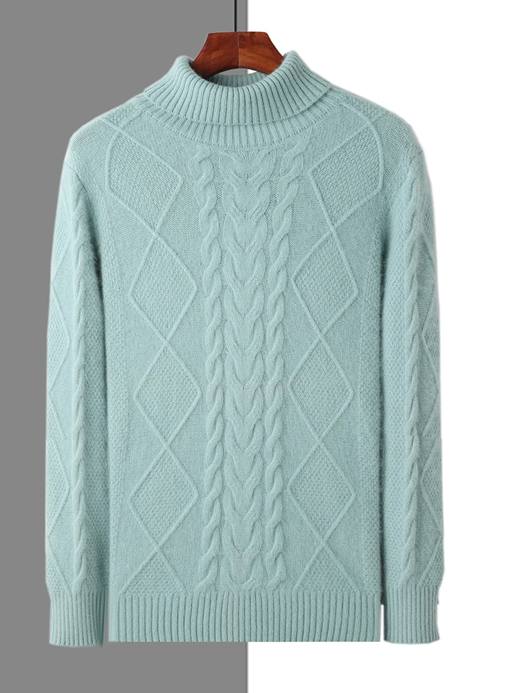 Men Turtleneck Cashmere Sweater Autumn Winter Thick Pullover 100% Mink Cashmere Knitwear Cable Knitting Warm Casual Business Top 2