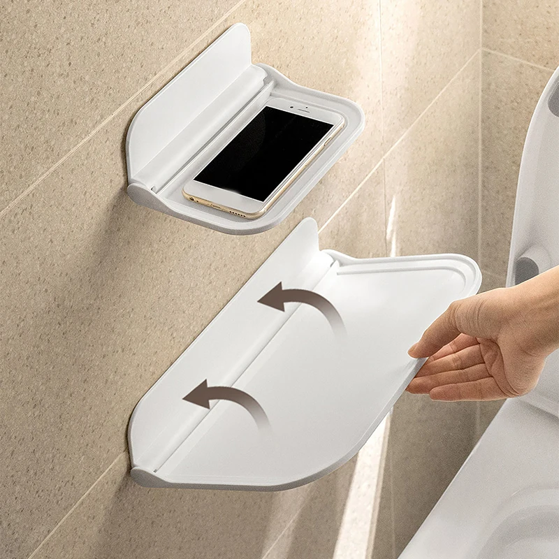 

1Pc Foldable Wall Shelf Punch-Free Wall-mounted Plastic Floating Shelf Household Bathroom Toilet Towel Clothes Storage Rack