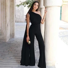

Long Sleeve Single Shoulder With Long Tail Sexy Jumpsuit 2021 Fall Winter Women Solid Party Elegant Streetwear Outfit