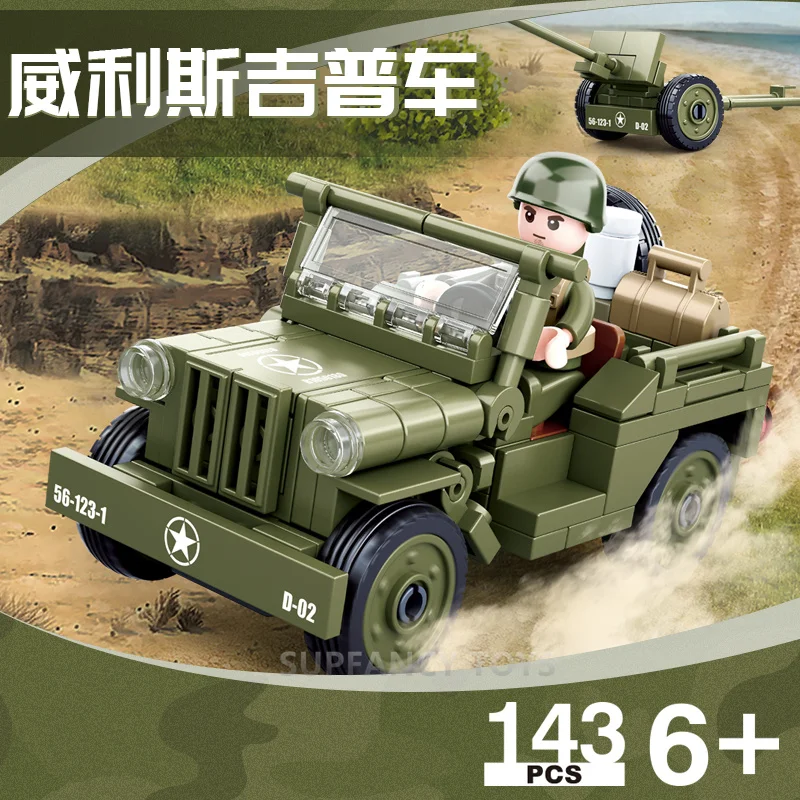 Sluban Normandie Landung US WILLYS Jeep Modell Kinder-Bausteine Militär-Armee-Auto Klassisches Spielzeug – Detail 1