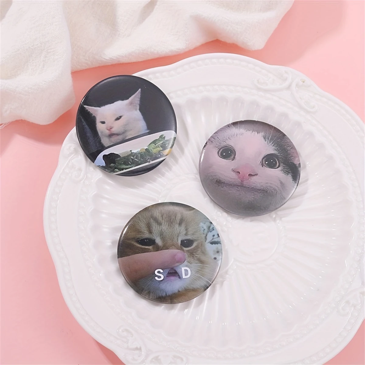 Cute Cat Soft Button Pins Sad and Cool Meme Pack Printed Icon