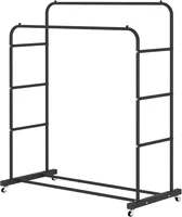 Double Rods Clothing Rack with Wheels, Garment Rack for Hanging Clothes, Multi-functional Bedroom Clothes Rack, Black 2