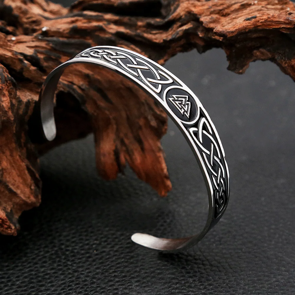 Fashion Creative Vikings Valknut Bracelets For Men Women 316L Stainless Steel Nordic Celtics Knot Open Bangle Jewelry