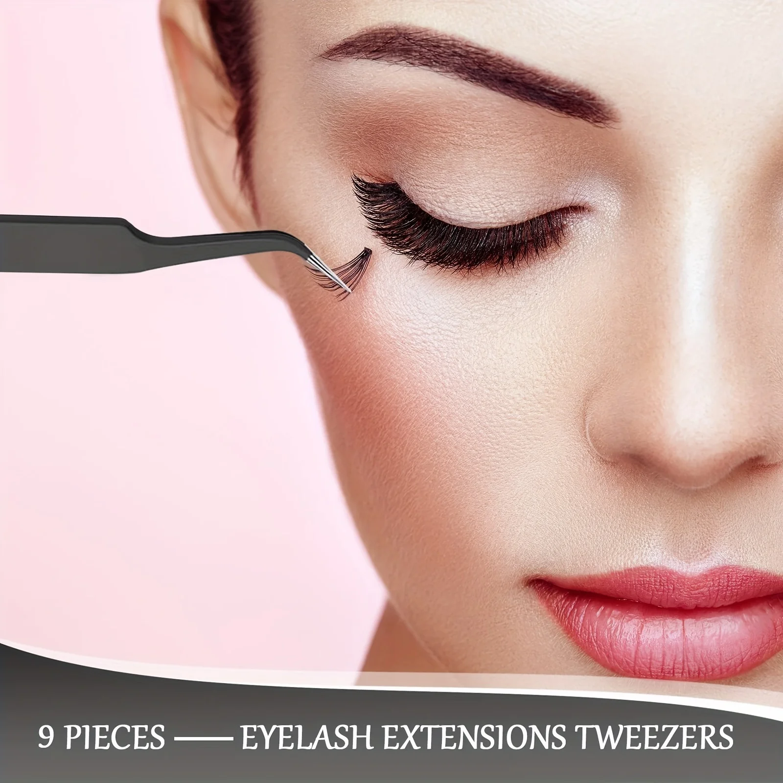 1/9 Pieces Curved Tip Eyelash Extension Tweezers, Stainless Steel Curved Tip Tweezers Pointed Tip Tweezers with Protective 5
