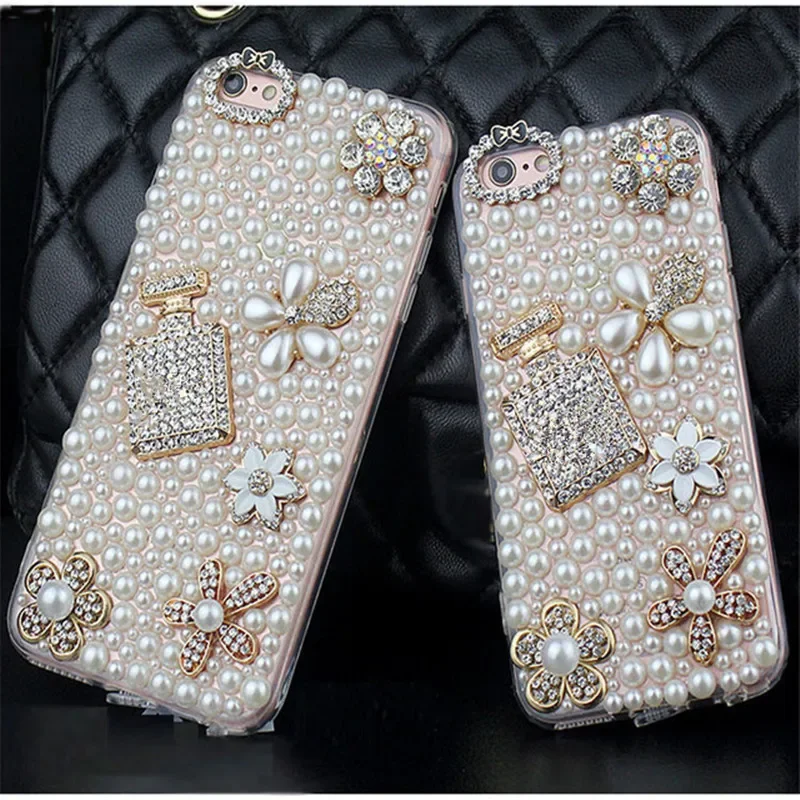 

Bling Rhinestone Diamond Pearl Flower Perfume Bottle Case For iphone 15Pro 14Plus 13 Pro 12 Mini 11Pro MAX XSMAX XR 7 8 PLUS