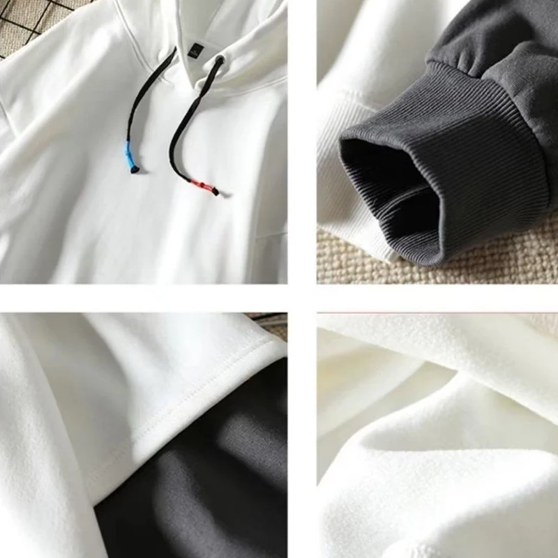 Winter Round Neck Long Sleeve Fashion Sweatshirts Man High Street Casual Loose Pullovers Fake Two Pieces Thick Drawstring Hoodie 6