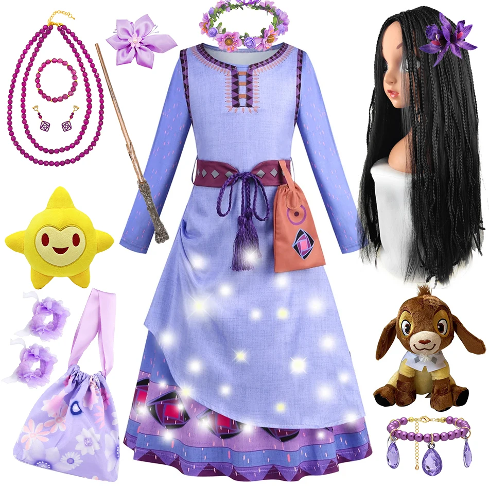 LZH Wish Asha Princess Dress Purple Costume per Ragazze Asha Cosplay