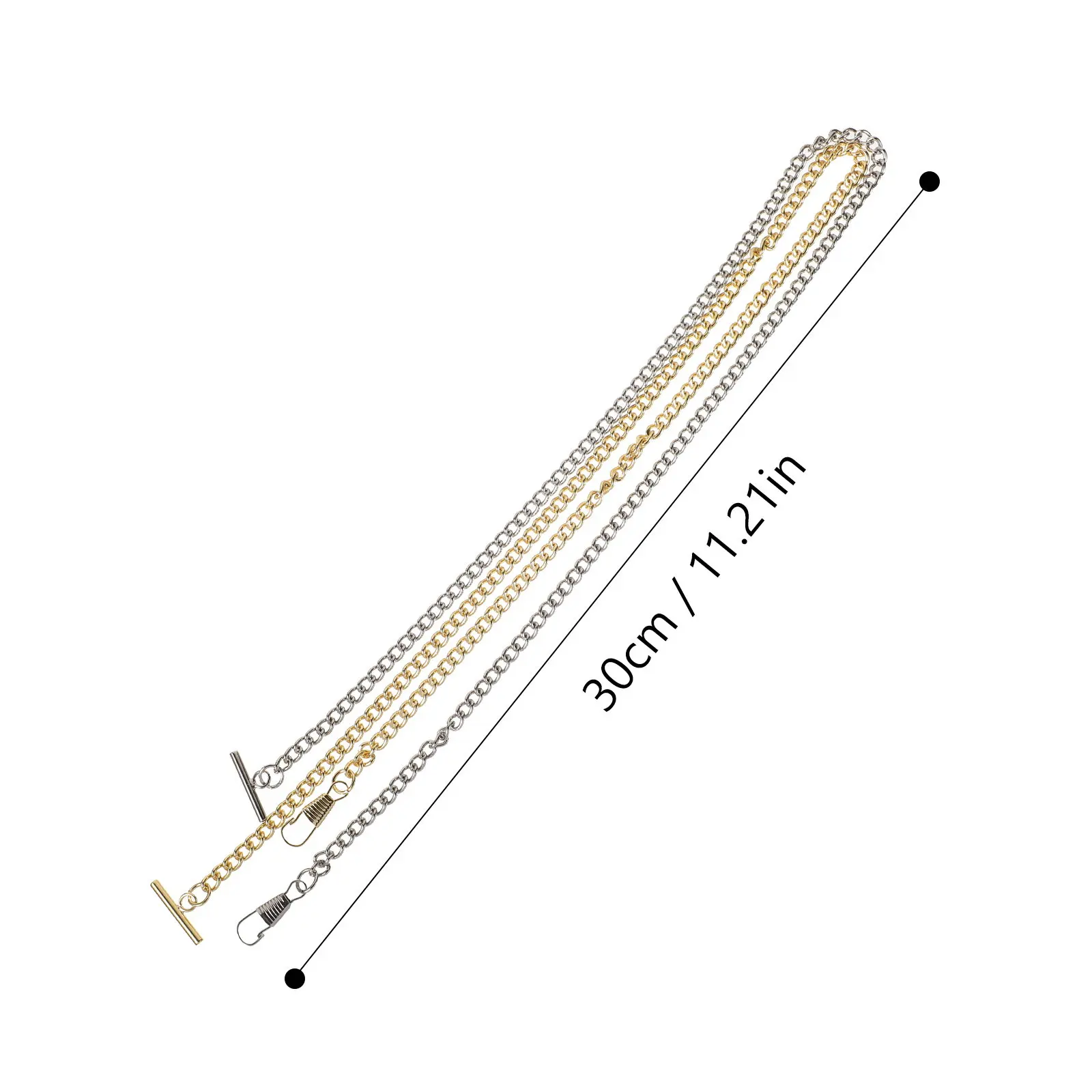 2Pcs T-바 포켓 시계 체인 솔리드 금속 구조 견고한 양복 조끼 체인 남성 여성용 청바지 키체인 장