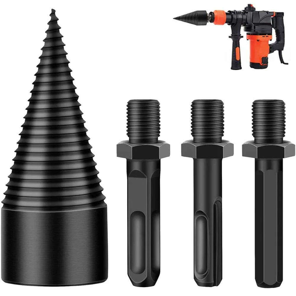 4Pcs 42/32 mm Firewood Splitter Drill Bit Round/Hex/Triangle Shank Wood Cone Reamer Punch Driver Step Woodworking Tool |