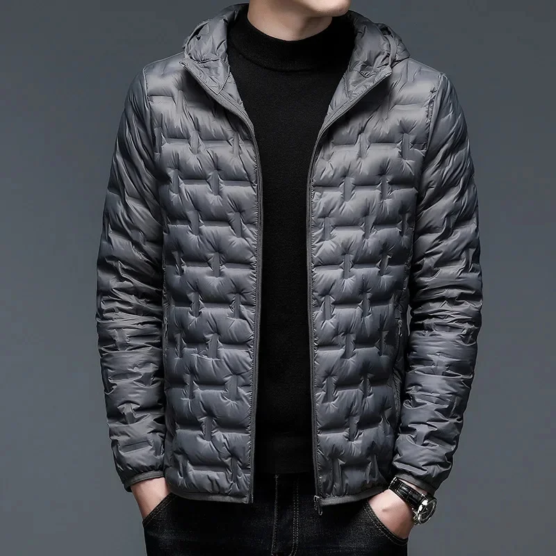 

Men Lightweight Down Jacket Warm Hooded Coat Short White Duck Bomber Zipper Long Sleeve Solid Outerwear