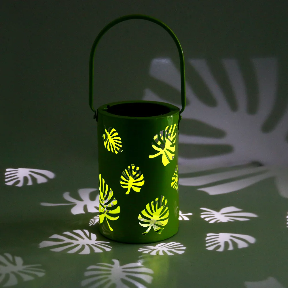 

Popular induction solar lawn lights outdoor waterproof garden courtyard hollowed out leaves iron lantern decorative lights