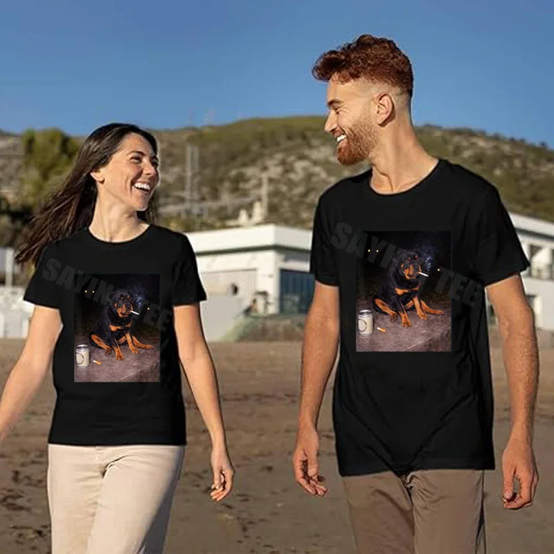 Lustiges Rauchender Rottweiler Meme T-Shirt Y2k Existentialistischer Hund Männer Papa Ehemann Neuartiges Geschenk Kurzarm Ästhetisches Spruch-T-Shirt