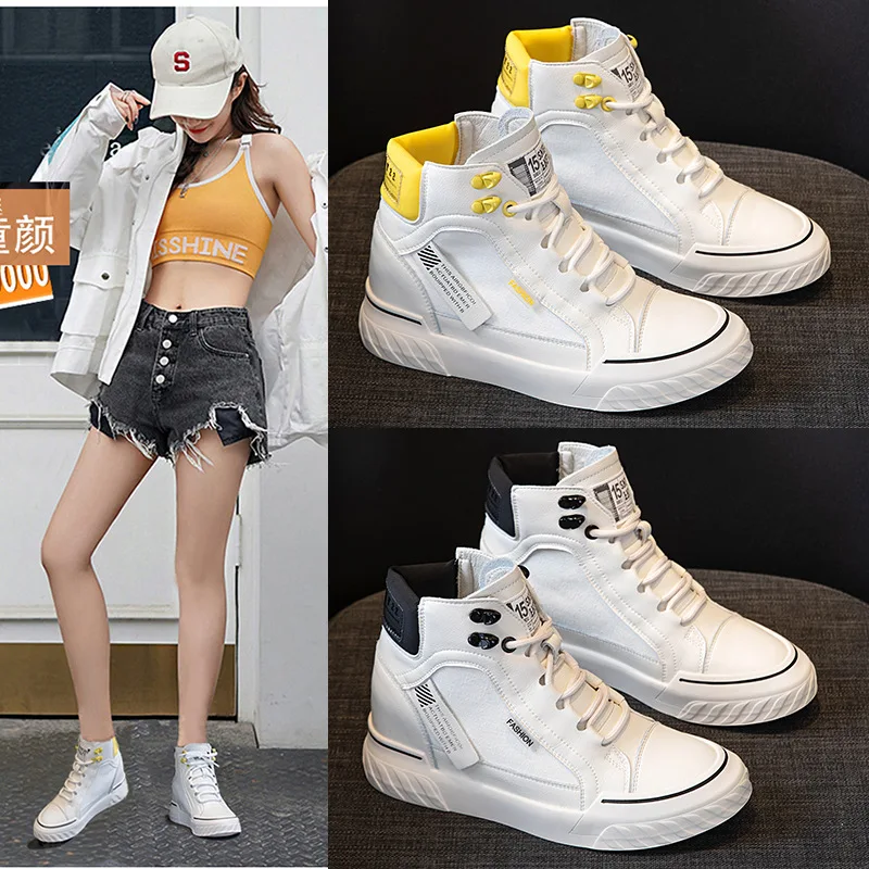 

Женские высокие ботинки, новинка осень/зима 2023, повседневные маленькие белые ботинки из натуральной кожи, популярные спортивные ботинки на толстой подошве