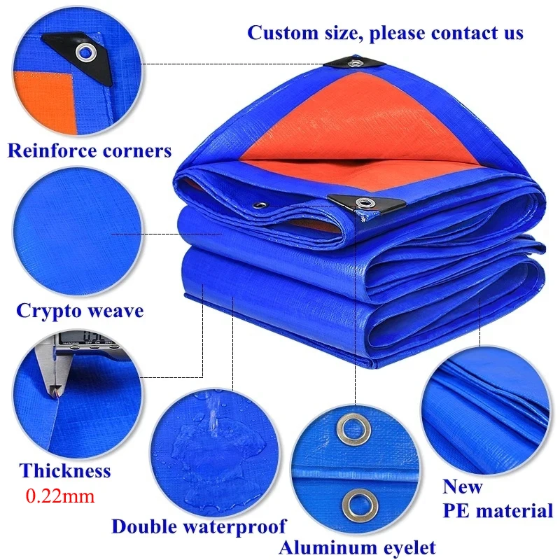 Waterproof Tarpaulin Waterproof Tarp Tarpaulin Rain Cover Tarpaulin Rectangle 2m*1 2 3 4 5 6 3m*3 4 Awning Sun Shade Outdoor Blue Tarp Facility Backyard Block Anti-Uv Rain Cover Camping