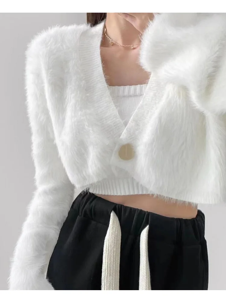 Autumn Fashion Women's Short Knitted Cardigan One Button Long Sleeve Sweater Sexy Office Top Knitwear