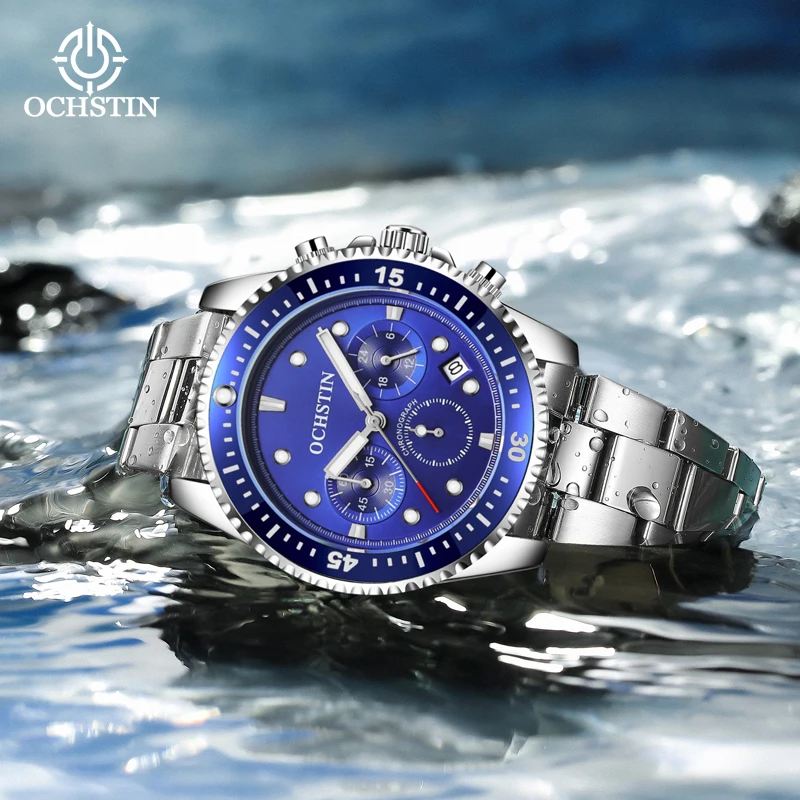OCHSTIN Voyager Series Multi-functional Quartz Watch Steel Strap Elegant Taste Simple Style Waterproof Mens Quartz Clock