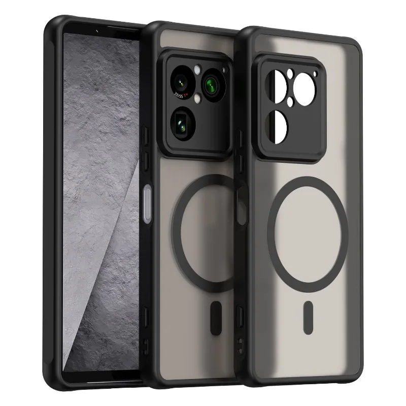 Magnetic Matte Transparent Acrylic Phone Case with Dustproof Bumper and TPU Frame