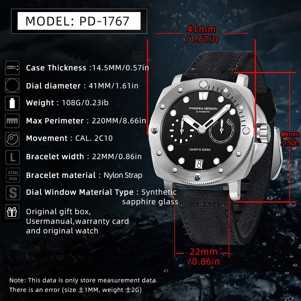 Pagani Design 2023 New Men's Leisure Sports Automatic Mechanical Watch Nylon Strap Sapphire Glass Waterproof 200M Watch For Men