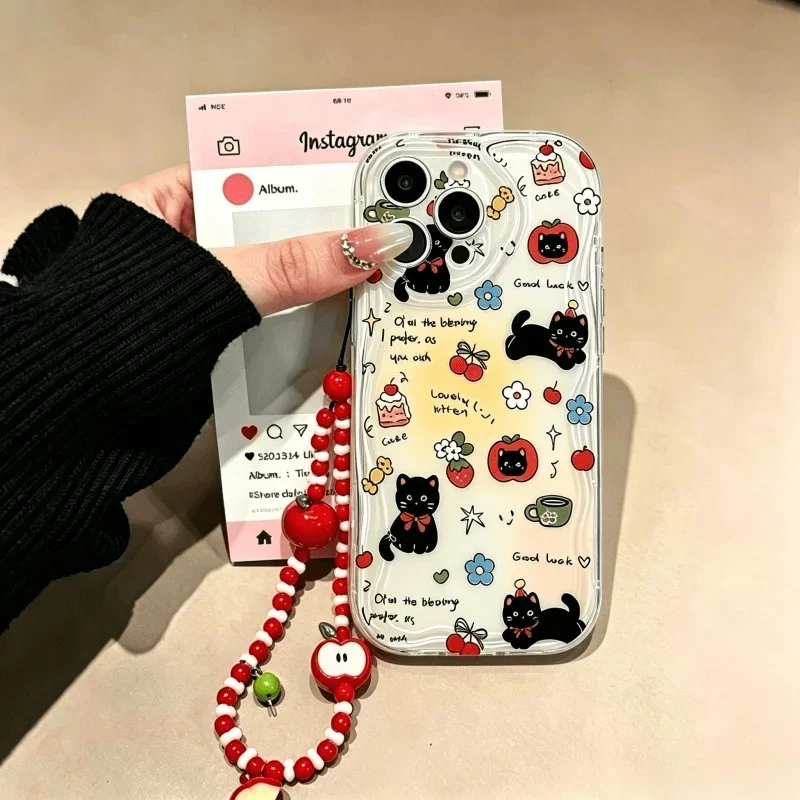 Cute Cat with Apple Fruit Charm Phone Case