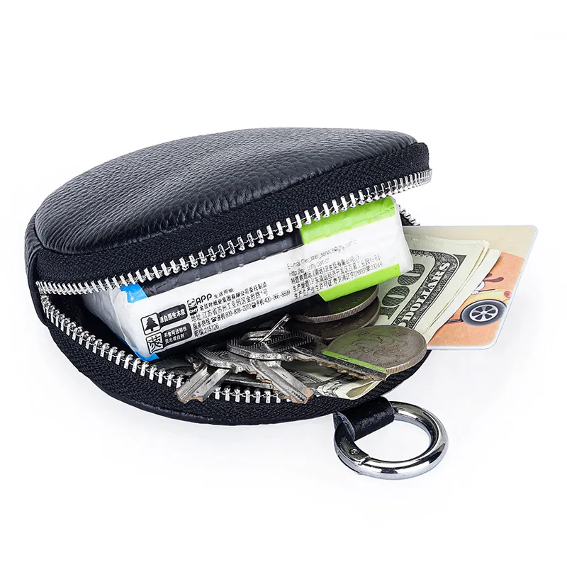 2024 Coin Purse Change Pouch for Women Key Ring Wallet Minimalist Small Item Storage Bag Genuine Leather Round Purse with Zipper