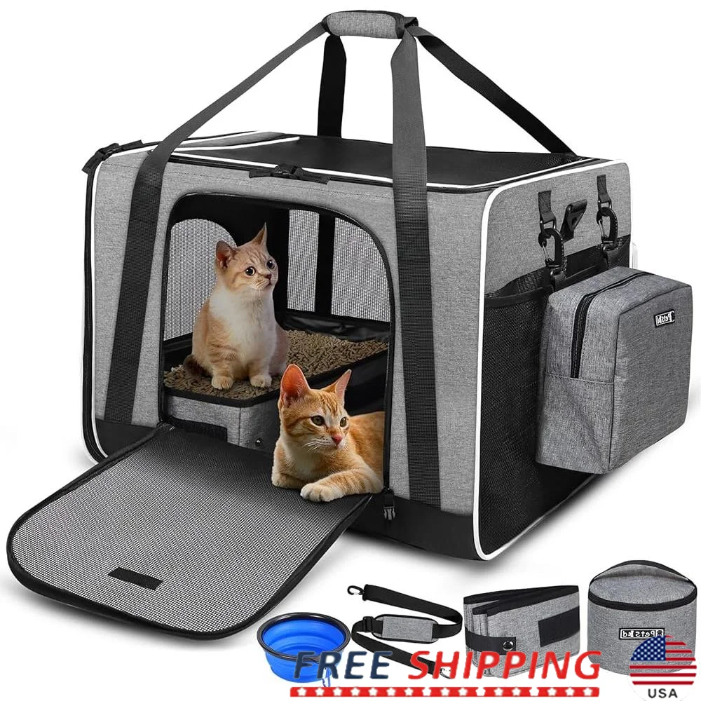 Extra Large Cat Carrier with Litter Box Collapsible Soft Sided Pet Carrier Medium Large Cats and Small Cats Travel Safe Design
