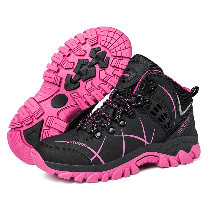 Autumn Winter Women Leather Outdoor Ankle Boots Hiking Shoes Trekking Mountain Sneakers Tracking Treking Plush Warm 5