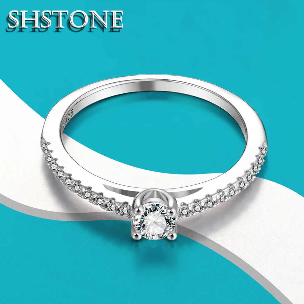 

SHSTONE 0.3ct D Color Small Moissanite Rings for Women s925 Sterling Sliver Round Cut Diamond Ring Fine Jewelry Accessories Gift