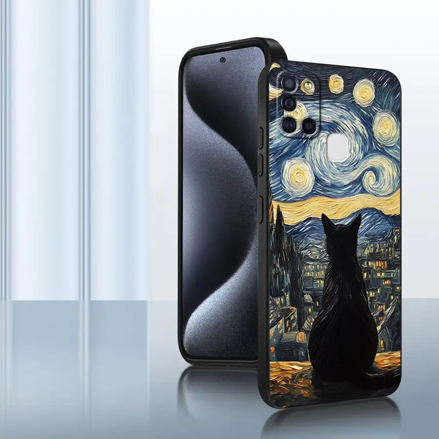 Van Gogh Starry Night Cat Phone Cover Case
