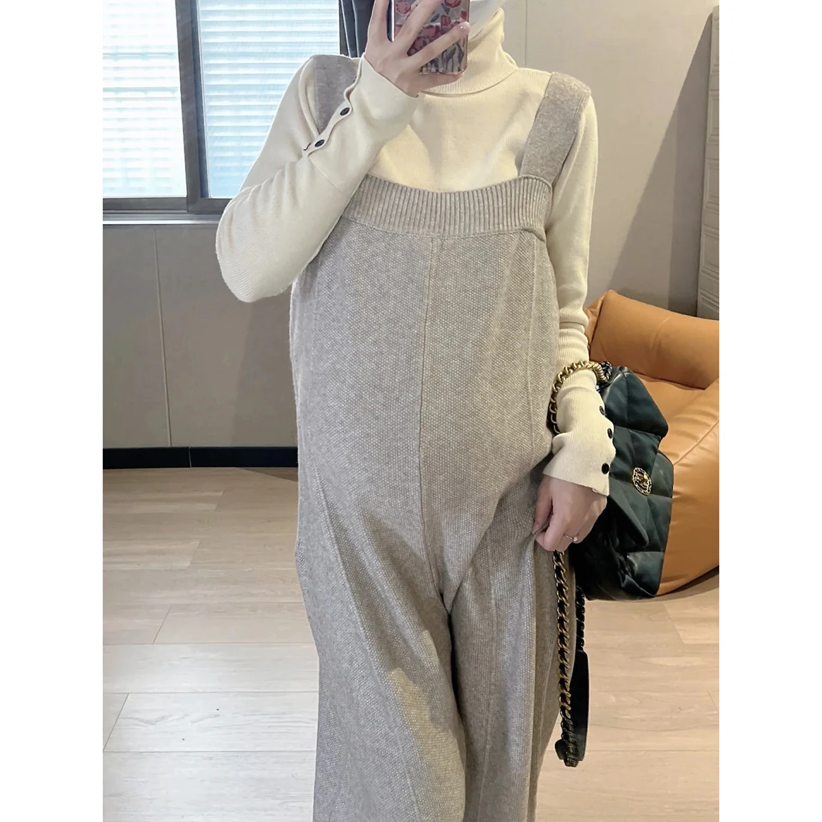 Autumn Maternity Knitting Jumpsuits Good Quality Fashion Long Loose Wide Leg Trousers Pregnant Woman Overalls Straight Rompers 5
