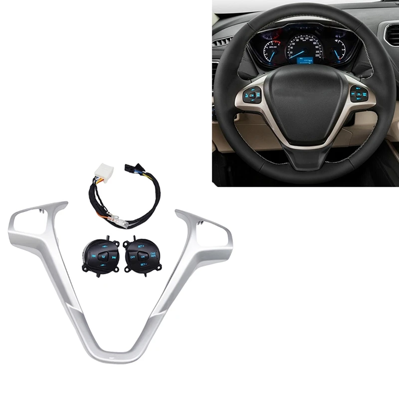 

For Ford Fiesta MK7 MK8 Escort Ecosport Car Blue LED Cruise Switch Button with Steering Wheel Trim Frame and Wiring