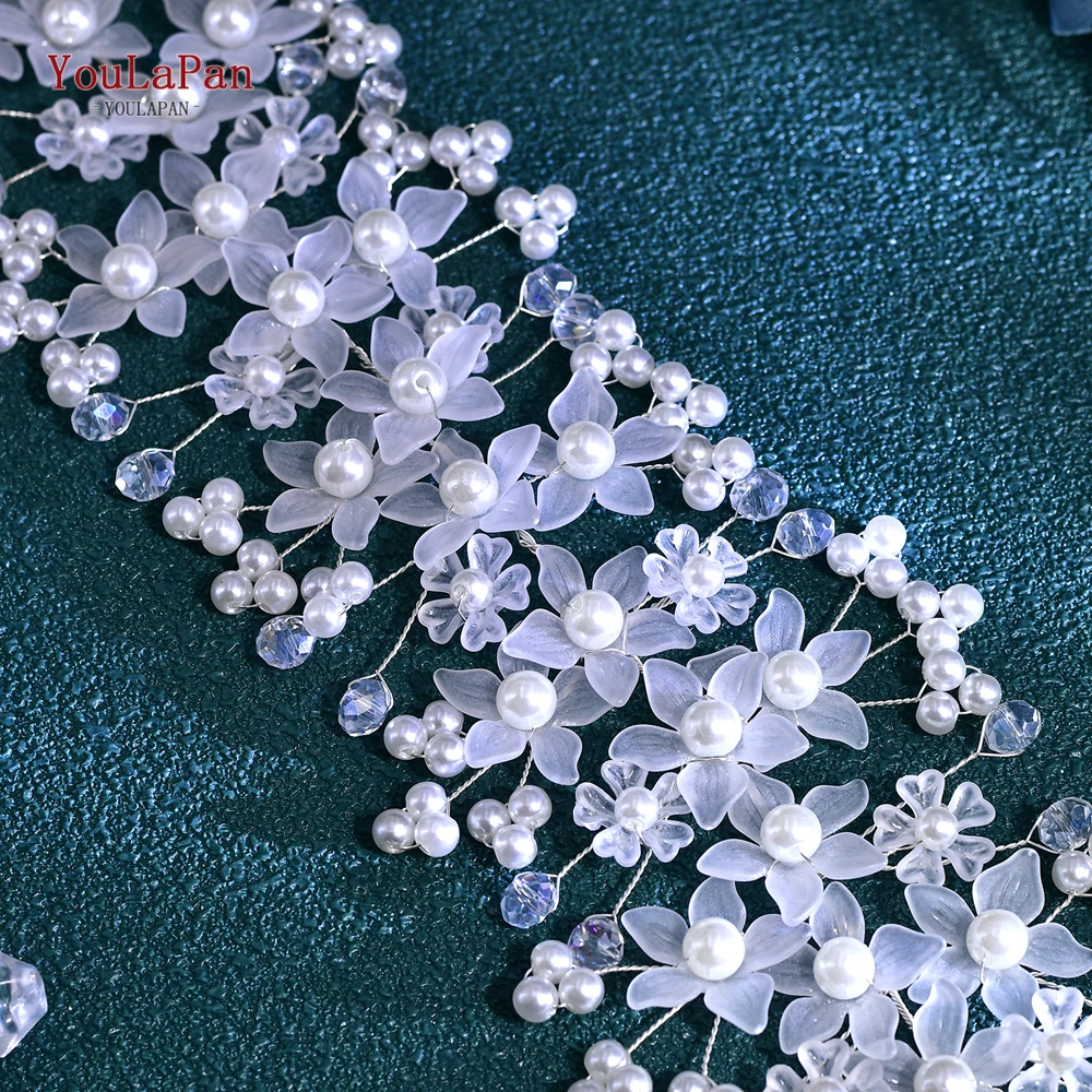 YouLaPan White Flower Pearl Bride Wide Belt Elegant Women