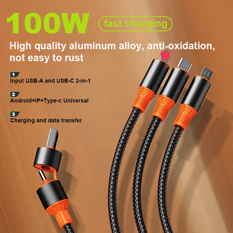 MeeGoo 5A 120W 3 in 2 고속 USB C 케이블 화웨이/아너용 리트랙터블 휴대용 마이크로 USB 타입 C 충전 케이블 아이폰 삼성용