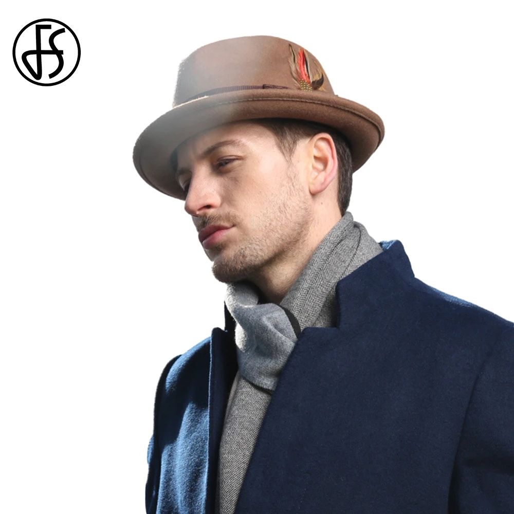 

FS 2024 Gray Pure Wool Felt Fedoras Classic Black Elastic Hats For Men Women Feather Decorative Unisex Jazz Panama Trilby Cap