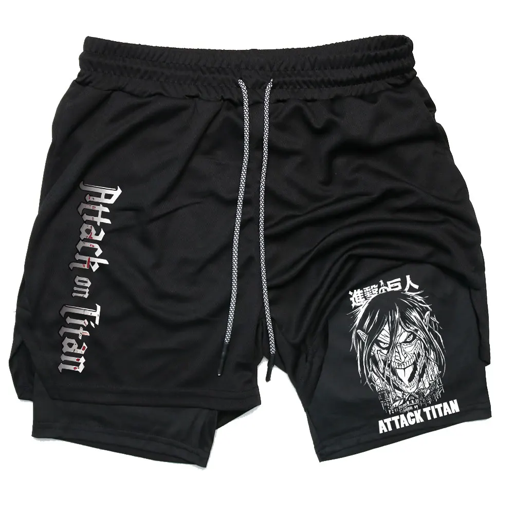 Men Performance Shorts Anime Attack On Titan Print Gym Summer Sports Fitness Workout Jogging Short Pants 4