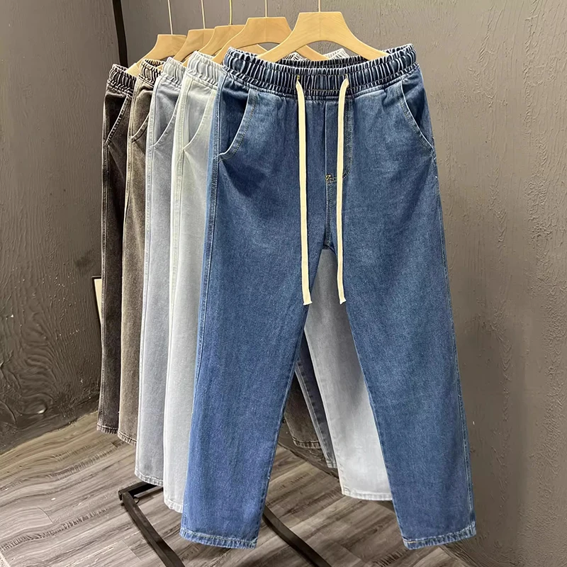 Light Blue Men's Loose Straight Leg Jeans American Sle Casual Long Pants Wide Leg Trousers Spring Autumn Seasonal Wear