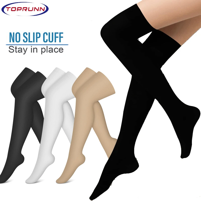 Compressiekousen voor dames en heren (20-30 mmHg klasse 2) (wit/zwart, SM