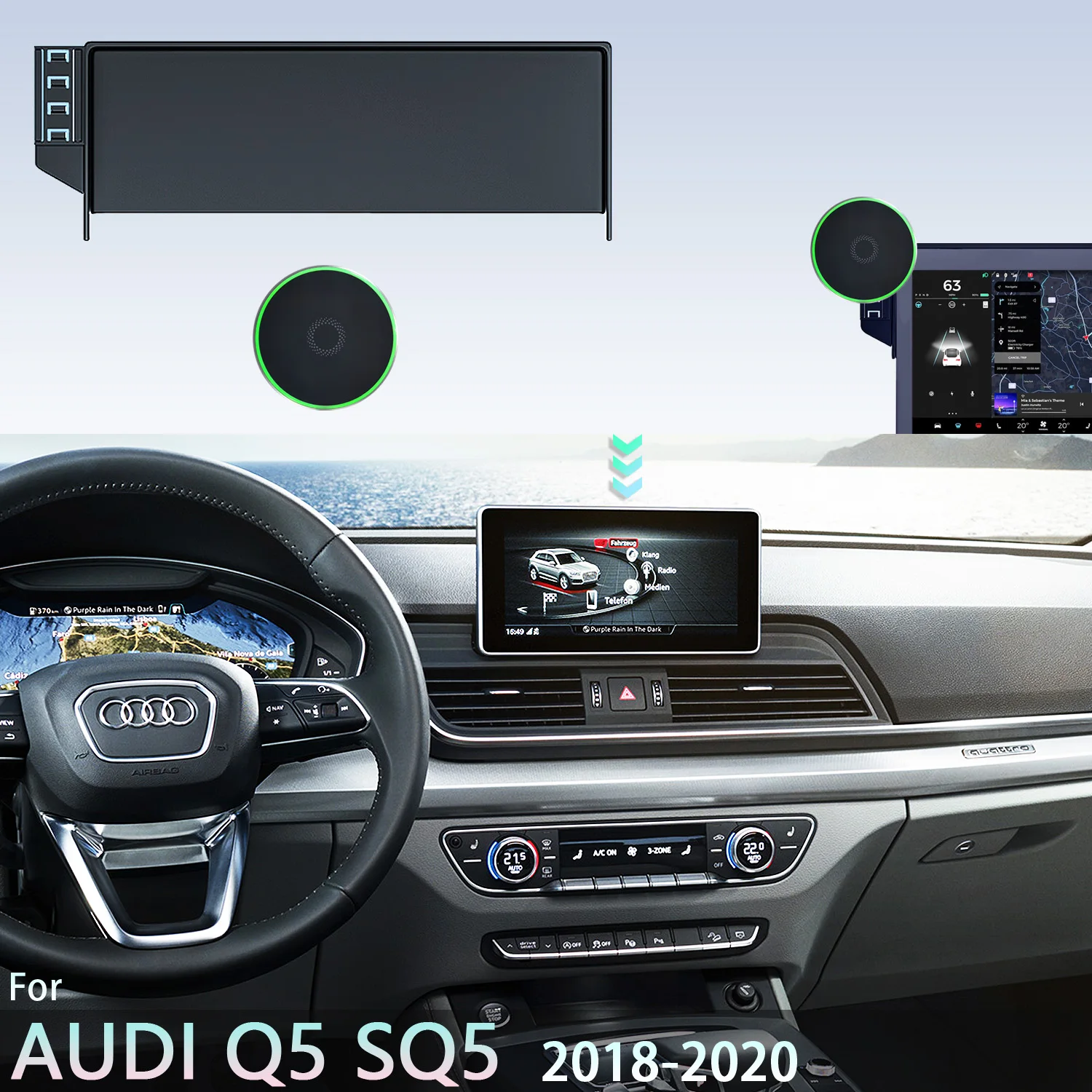 

Автомобильный держатель для телефона Audi Q5 SQ5 80A 2018 2019 2020, автомобильная магнитная подставка с фиксированным экраном 15 Вт для беспроводной зарядки, поддержка MagSafe