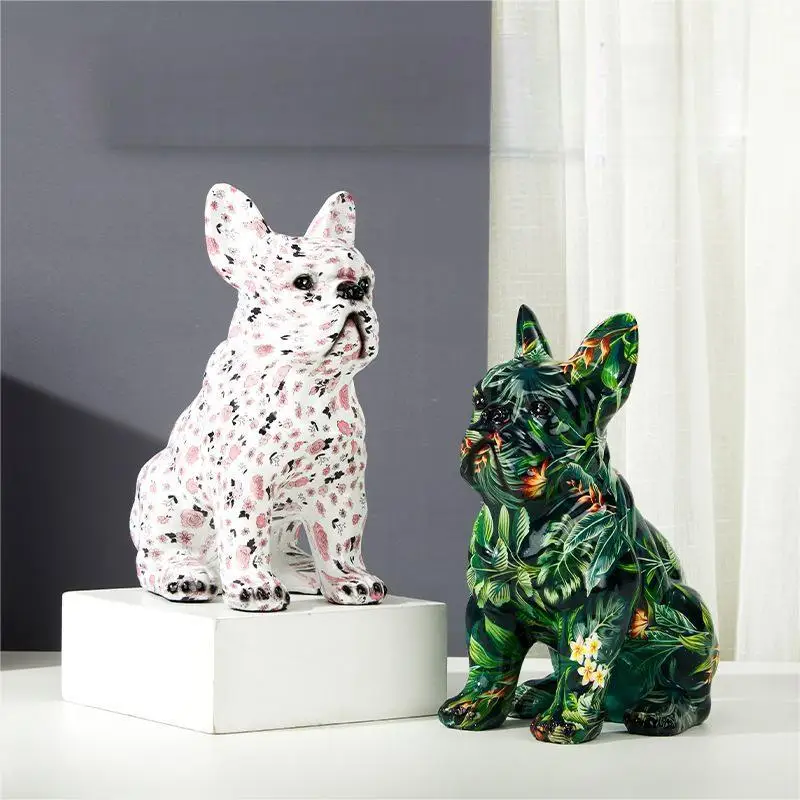 

Colorful Pattern Pug Dog Sculptures Resin Crafts Modern Style Doorway Ornaments Home Decor Decorative Floor Statues for Interior