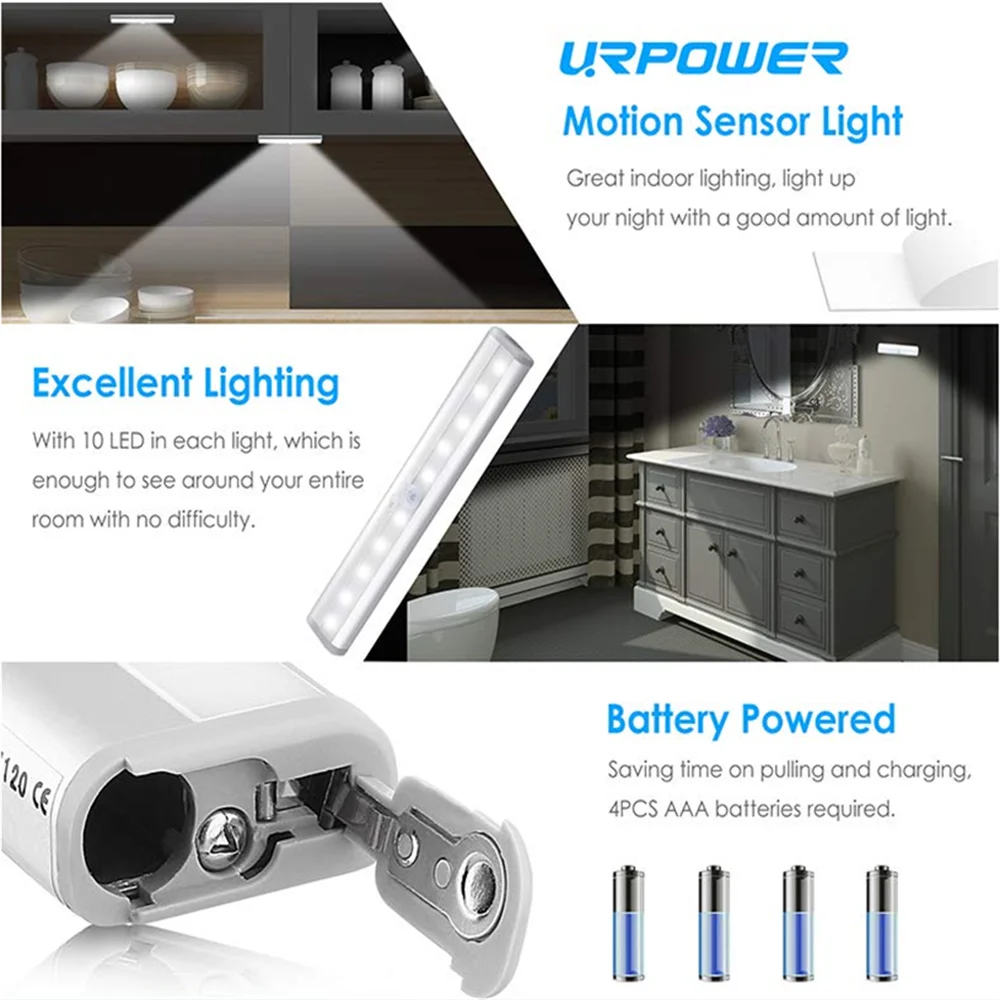 10 LEDs PIR LED Motion Sensor Light Cupboard Wardrobe Bed Lamp LED Under Cabinet Night Light Closet Stairs Kitchen led night light led motion sensor light led cabinet light under cabinet light led cabinet lights