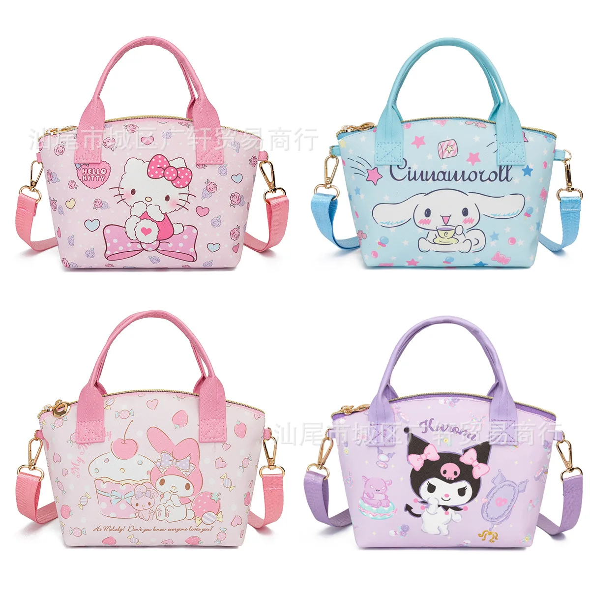 Sanrio Cartoon Shoulder Bags Hello Kitty Kulomi Cinnamon Dog Melody Zipper Waterproof Messenger Bag 22x23x7cm Girls Handbag Gift