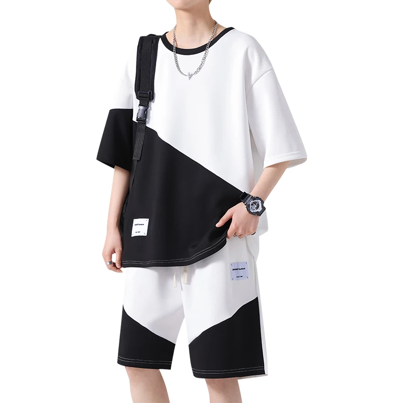 Elegant Fashion Harajuku Slim Fit Male Clothes Loose Casual Sport All Match Shorts O Neck Short Sleeve T-shirts Two Piece Set